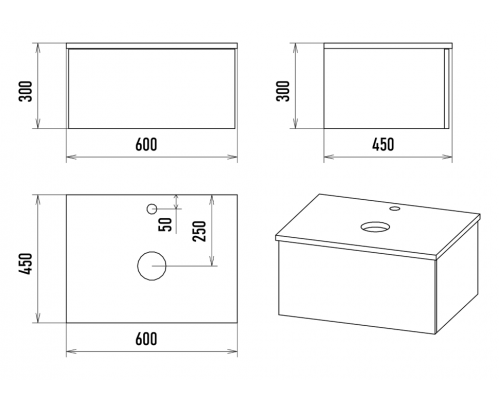 Купить Ива - 60 Тумба подвесная Графит пленка 1 ящ О в магазине сантехники Santeh-Crystal.ru