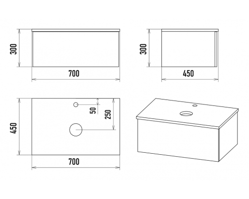 Заказать Ива - 70 Тумба подвесная Графит пленка 1 ящ в магазине сантехники Santeh-Crystal.ru