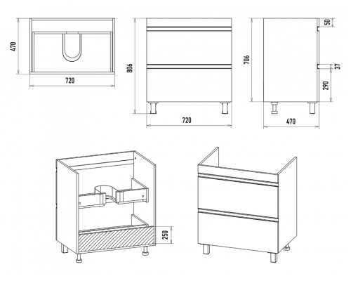 Заказать Ингрид - 75 Тумба напольная с 2 ящ.эмаль в магазине сантехники Santeh-Crystal.ru