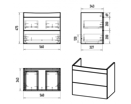 Купить Клермонт - 60 тумба подвесная 2 ящ. (эмаль) в магазине сантехники Santeh-Crystal.ru
