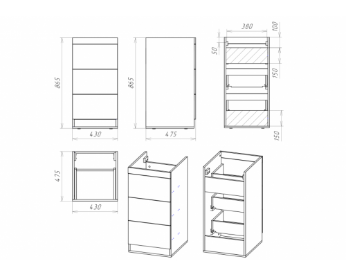 Купить Куба - 50 Тумба 3 ящ. под стиральную машину белая эмаль в магазине сантехники Santeh-Crystal.ru