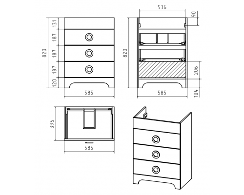 Купить Лейла - 60 Тумба с 3 ящ. белая в магазине сантехники Santeh-Crystal.ru