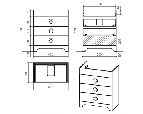 Приобрести Лейла - 70 Тумба с 3 ящ. белая в магазине сантехники Santeh-Crystal.ru