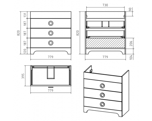 Заказать Лейла - 80 Тумба с 3 ящ. белая в магазине сантехники Santeh-Crystal.ru