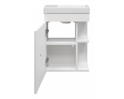 Купить Лира - 40 Тумба прямая подвесная белая эмаль с отталкив. с бок. полками в магазине сантехники Santeh-Crystal.ru