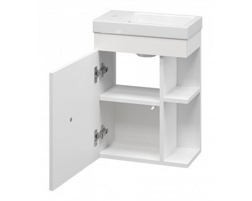 Купить Лира - 40 Тумба прямая подвесная белая эмаль с отталкив. с бок. полками в магазине сантехники Santeh-Crystal.ru