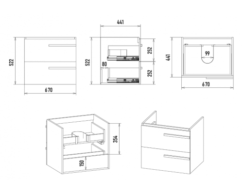 Купить Ненси - 70 Тумба подвесная 2 ящ белая мат. эмаль в магазине сантехники Santeh-Crystal.ru