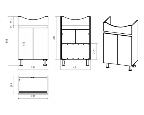Заказать Поло - 50 Тумба напольная прямая комбинир. в магазине сантехники Santeh-Crystal.ru