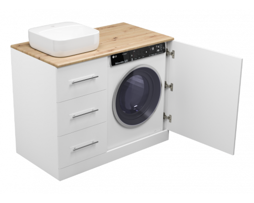 Заказать Респект -110 Тумба с 3 ящ. под стиральную машину левая (белая ПВХ/Дуб Тиссано) в магазине сантехники Santeh-Crystal.ru