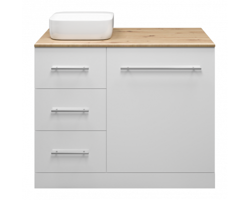 Заказать Респект -110 Тумба с 3 ящ. под стиральную машину левая (белая ПВХ/Дуб Тиссано) в магазине сантехники Santeh-Crystal.ru
