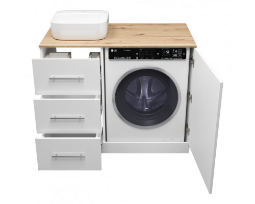 Заказать Респект -110 Тумба с 3 ящ. под стиральную машину левая (белая ПВХ/Дуб Тиссано) в магазине сантехники Santeh-Crystal.ru