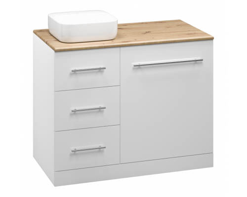 Заказать Респект -110 Тумба с 3 ящ. под стиральную машину левая (белая ПВХ/Дуб Тиссано) в магазине сантехники Santeh-Crystal.ru