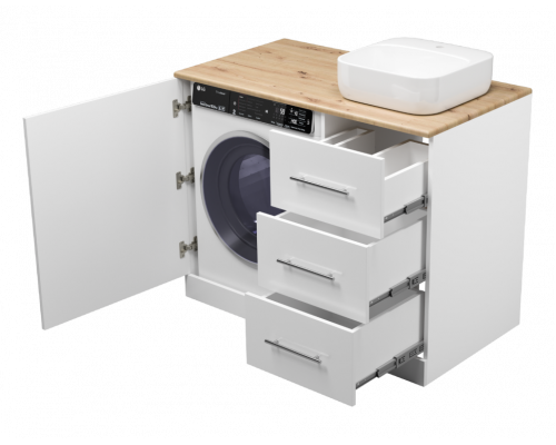 Заказать Респект -110 Тумба с 3 ящ. под стиральную машину правая (белая ПВХ/Дуб Тиссано) в магазине сантехники Santeh-Crystal.ru