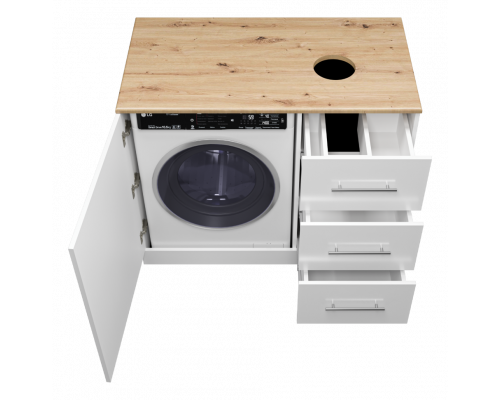 Заказать Респект -110 Тумба с 3 ящ. под стиральную машину правая (белая ПВХ/Дуб Тиссано) в магазине сантехники Santeh-Crystal.ru