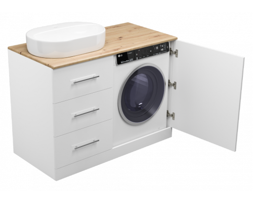 Приобрести Респект -120 Тумба с 3 ящ. под стиральную машину левая (белая ПВХ/Дуб Тиссано) в магазине сантехники Santeh-Crystal.ru