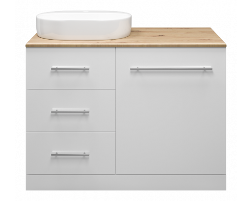 Приобрести Респект -120 Тумба с 3 ящ. под стиральную машину левая (белая ПВХ/Дуб Тиссано) в магазине сантехники Santeh-Crystal.ru
