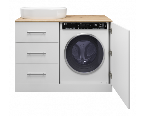 Приобрести Респект -120 Тумба с 3 ящ. под стиральную машину левая (белая ПВХ/Дуб Тиссано) в магазине сантехники Santeh-Crystal.ru