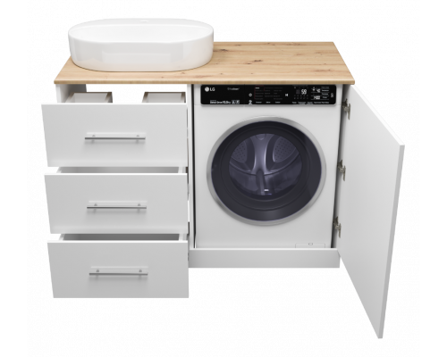 Приобрести Респект -120 Тумба с 3 ящ. под стиральную машину левая (белая ПВХ/Дуб Тиссано) в магазине сантехники Santeh-Crystal.ru