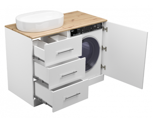 Приобрести Респект -120 Тумба с 3 ящ. под стиральную машину левая (белая ПВХ/Дуб Тиссано) в магазине сантехники Santeh-Crystal.ru