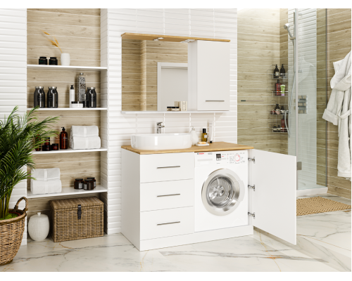 Приобрести Респект -120 Тумба с 3 ящ. под стиральную машину левая (белая ПВХ/Дуб Тиссано) в магазине сантехники Santeh-Crystal.ru