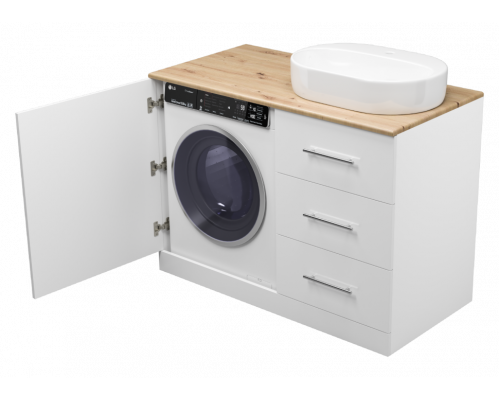 Заказать Респект -120 Тумба с 3 ящ. под стиральную машину правая (белая ПВХ/Дуб Тиссано) в магазине сантехники Santeh-Crystal.ru
