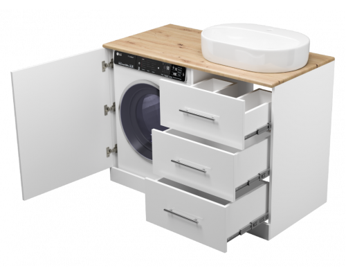 Заказать Респект -120 Тумба с 3 ящ. под стиральную машину правая (белая ПВХ/Дуб Тиссано) в магазине сантехники Santeh-Crystal.ru