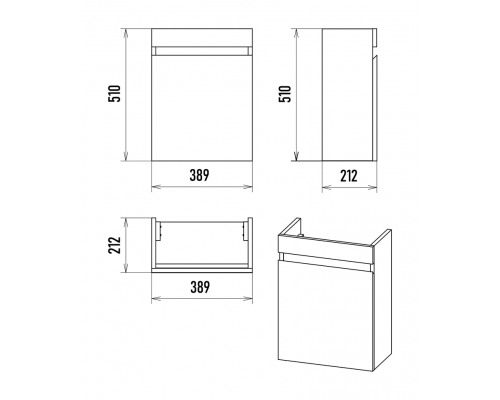 Заказать Ронда - 40 Тумба подвесная прямая (бок. ДСП Чикаго, фас.белая эмаль) в магазине сантехники Santeh-Crystal.ru