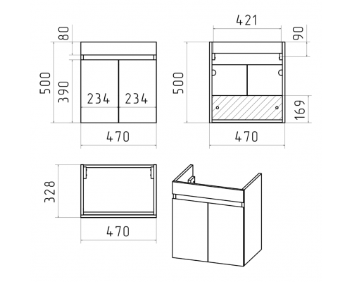 Купить Ронда - 50 Тумба подвесная прямая 2 дв. (бок. ДСП Чикаго, фас.белая эмаль) в магазине сантехники Santeh-Crystal.ru