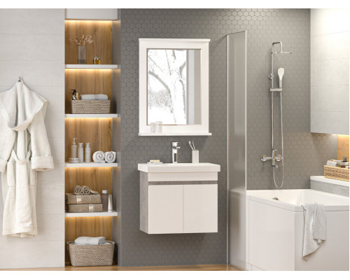 Приобрести Ронда - 60 Тумба подвесная прямая 2 дв. (бок. ДСП Чикаго, фас.белая эмаль) в магазине сантехники Santeh-Crystal.ru