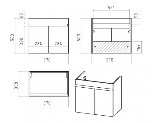 Приобрести Ронда - 60 Тумба подвесная прямая 2 дв. (бок. ДСП Чикаго, фас.белая эмаль) в магазине сантехники Santeh-Crystal.ru