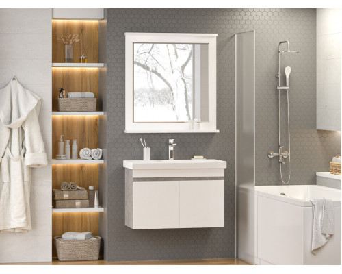 Купить Ронда - 80 Тумба подвесная прямая 2 дв. (бок. ДСП Чикаго, фас.белая эмаль) в магазине сантехники Santeh-Crystal.ru