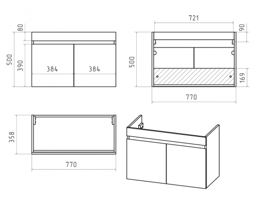 Купить Ронда - 80 Тумба подвесная прямая 2 дв. (бок. ДСП Чикаго, фас.белая эмаль) в магазине сантехники Santeh-Crystal.ru