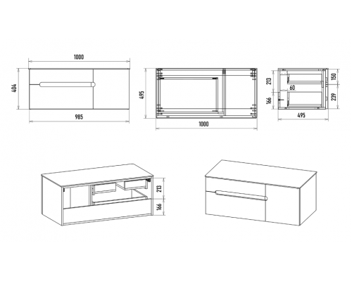 Приобрести Роял -100 Тумба подвесная с 2 ящ. 1 дв. белый в магазине сантехники Santeh-Crystal.ru