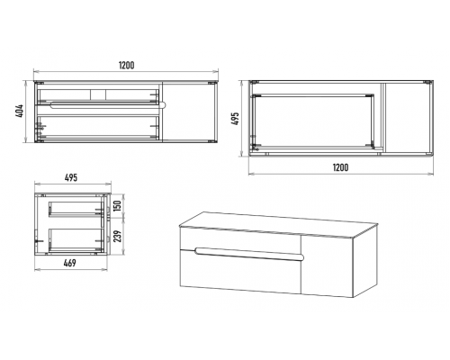 Купить Роял -120 Тумба подвесная с 2 ящ. 1 дв. черный в магазине сантехники Santeh-Crystal.ru