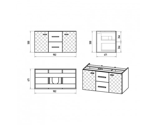 SHANEL -100 Тумба подвесная 2 ящ. 2дв. черная матов.эмаль