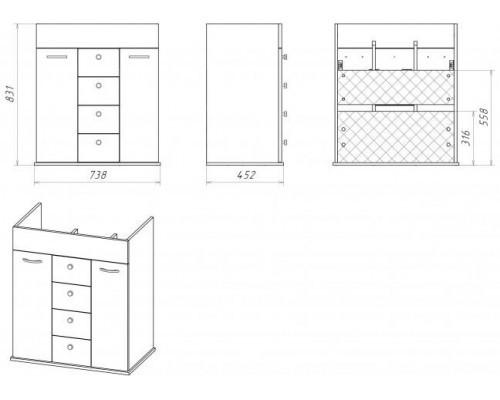 Заказать Roma - 75 Тумба с 4 ящ. ясень патина в магазине сантехники Santeh-Crystal.ru