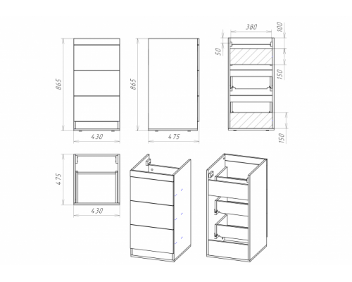 Купить Куба - 50 Тумба 3 ящ. под стиральную машину белая эмаль в магазине сантехники Santeh-Crystal.ru