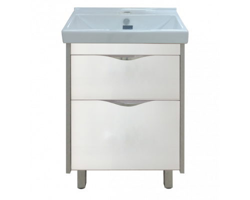 Купить Фест - 60 Тумба 2 ящ. Белая эмаль Стекло в магазине сантехники Santeh-Crystal.ru