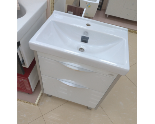 Купить Фест - 80 Тумба 2 ящ. Белая эмаль Стекло в магазине сантехники Santeh-Crystal.ru