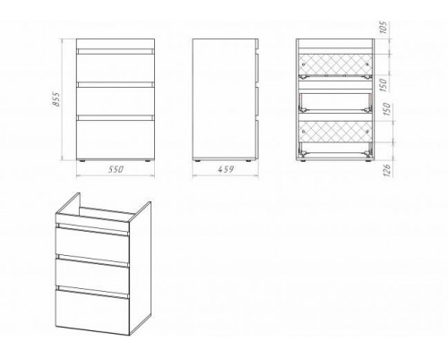 Приобрести Фостер - 55 Тумба напольная 3 ящ. под стиральную машину, белая @ О в магазине сантехники Santeh-Crystal.ru