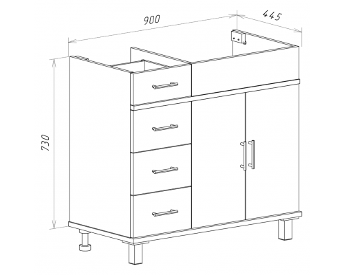 Приобрести Купер - 90 Тумба напольная с 4 ящ. правая белая в магазине сантехники Santeh-Crystal.ru