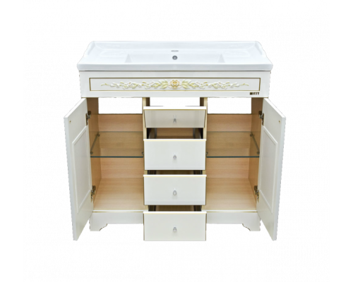 Приобрести Milano - 90 Тумба с 4 ящиками бежевая патина/декор в магазине сантехники Santeh-Crystal.ru