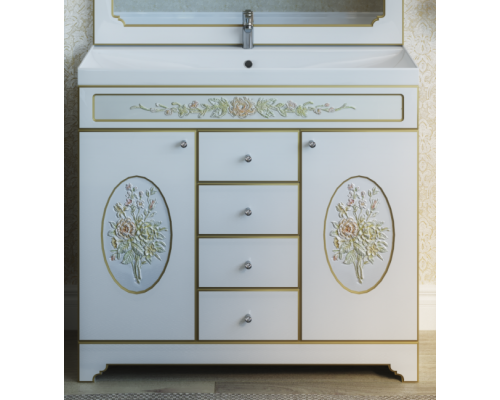 Приобрести Milano - 90 Тумба с 4 ящиками бежевая патина/декор в магазине сантехники Santeh-Crystal.ru