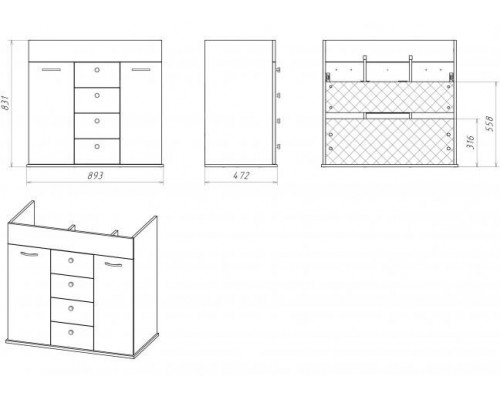Купить Roma - 90 Тумба с 4 ящ. ясень патина в магазине сантехники Santeh-Crystal.ru
