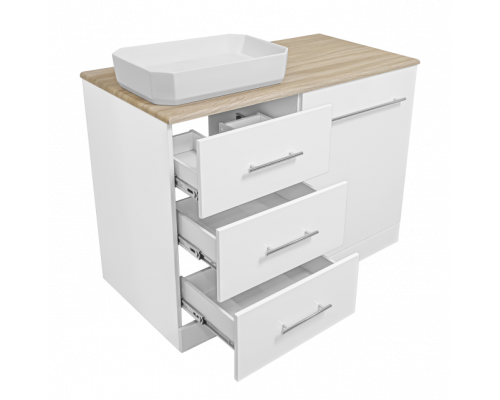 Приобрести Респект -120 Тумба с 3 ящ. под стиральную машину левая (белая ПВХ/Дуб Тиссано) в магазине сантехники Santeh-Crystal.ru