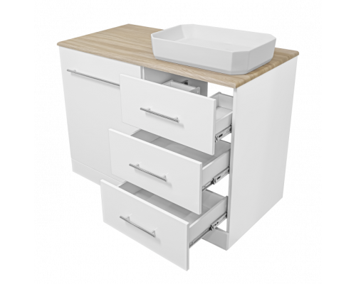 Заказать Респект -120 Тумба с 3 ящ. под стиральную машину правая (белая ПВХ/Дуб Тиссано) в магазине сантехники Santeh-Crystal.ru