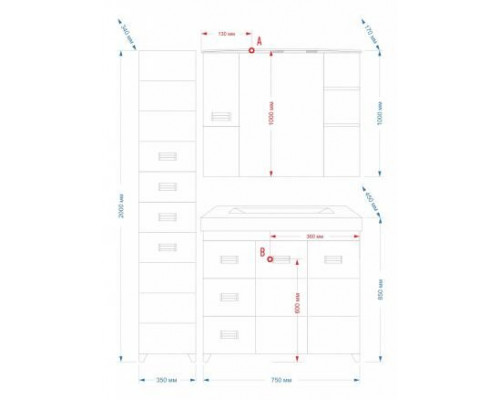 Купить Селена -75 Тумба прямая с 3 ящ. в магазине сантехники Santeh-Crystal.ru