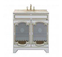 Элис - 80 Тумба прямая белая патина стекло/столешница