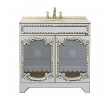 Элис - 90 Тумба прямая белая патина стекло/столешница