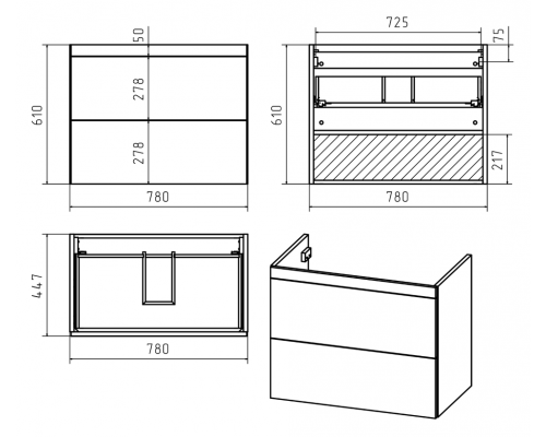 Купить Атлантик - 80 Тумба подвесная с 2 ящ. закруг. края серый камень / раковина в магазине сантехники Santeh-Crystal.ru